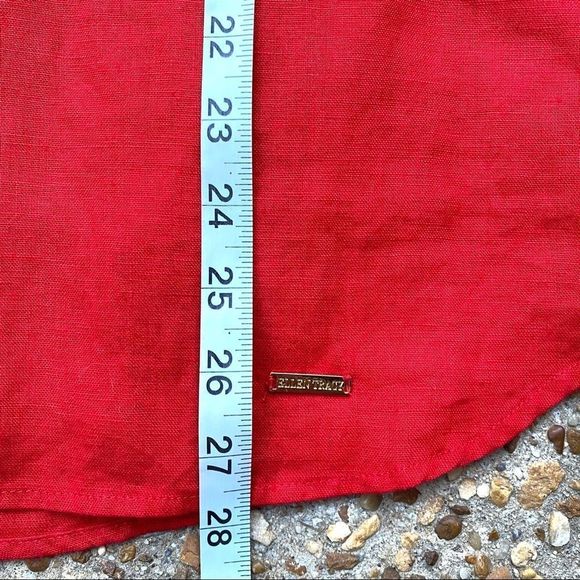 Like New Ellen Tracy Red Linen Gold Details Short Sleeve Blouse Size L - Picture 8 of 9